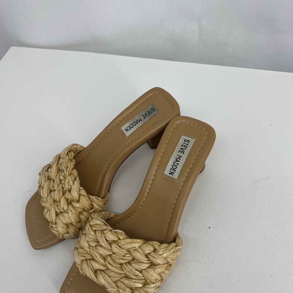 Steve Madden Saged Neutral Raffia Square Toe Heel Size 7 - Picture 7 of 14